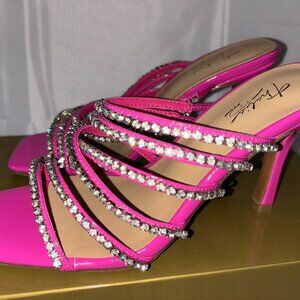 THALIA SODI Hot Pink Dahlia Square Toe Stiletto Slip On Heeled Sandal 7.5 M